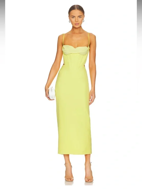 Bardot Lemon Yellow Satin Corset Maxi Dress - Picture 1 of 10